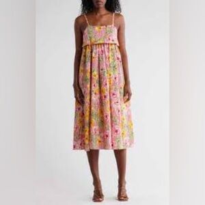 StitchDrop Barbados Floral Pink Midi Dress